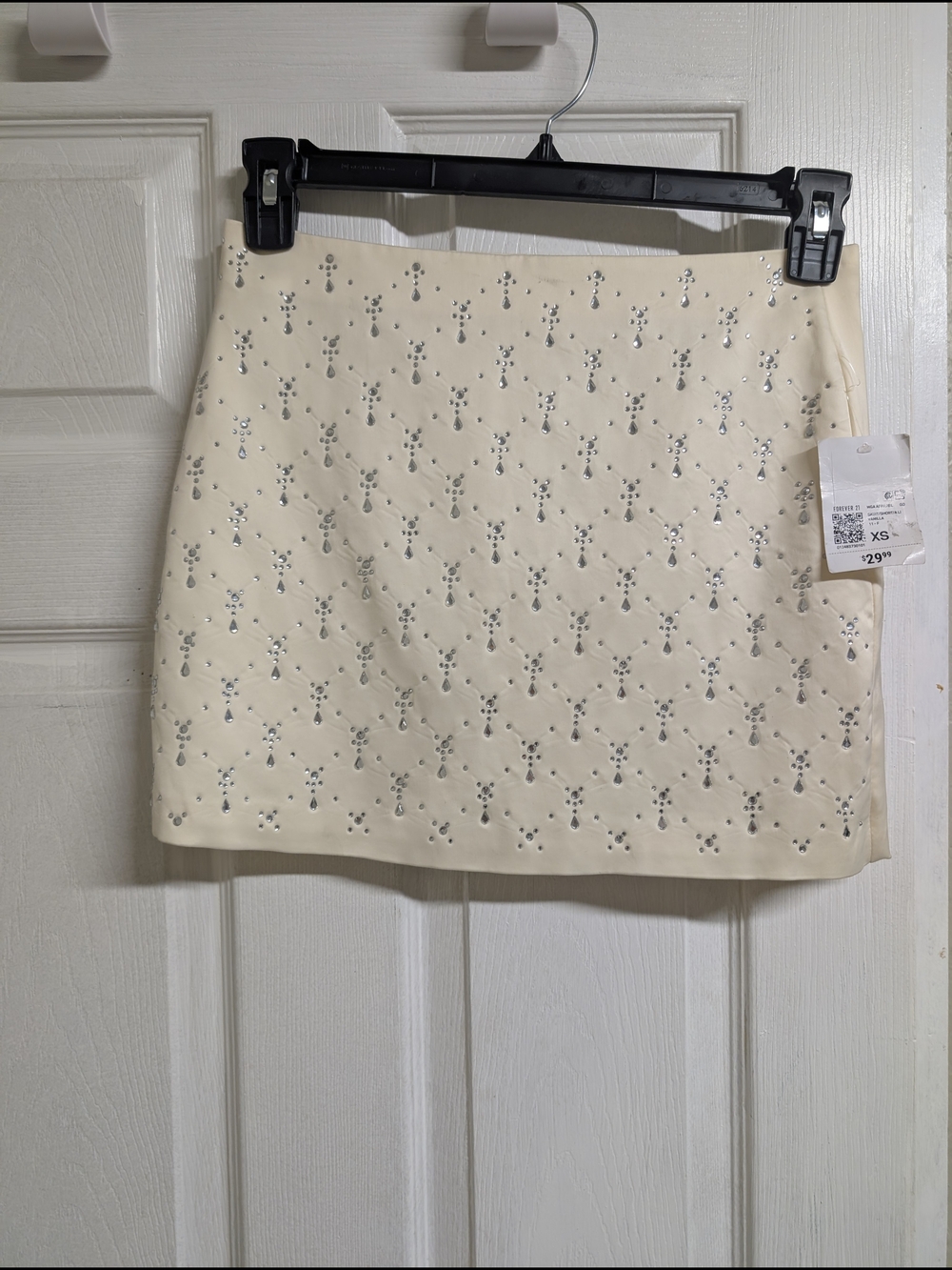 Forever 21 Cream Mini Skirt with Silver Sequin Detail